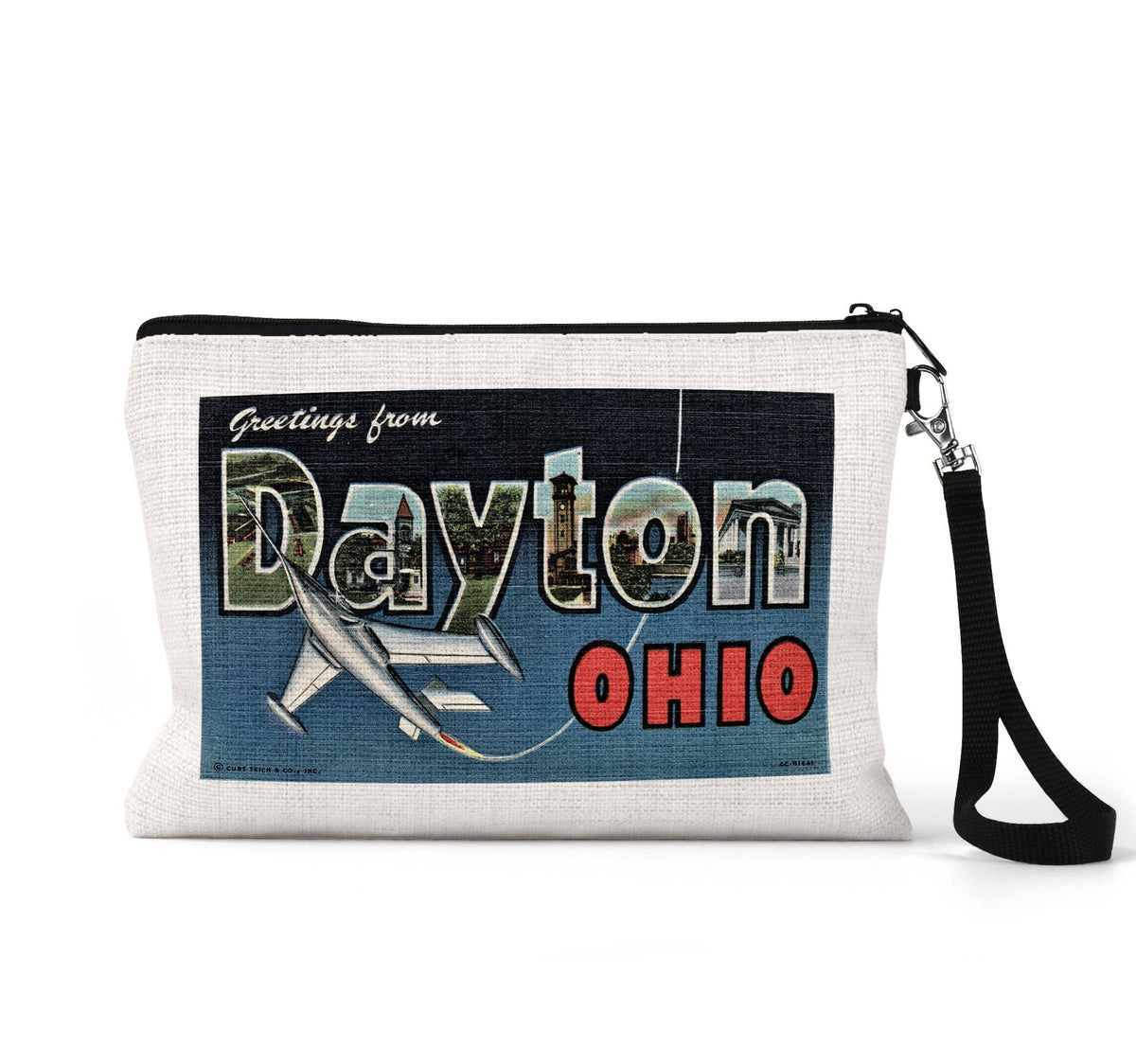 Dayton Ohio vintage postcard wristlet travel pouch