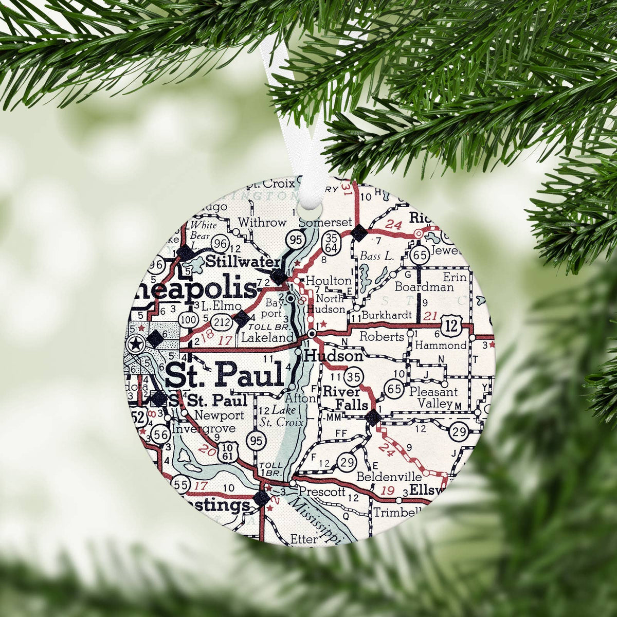 Hudson Wisconsin vintage map Christmas ornament