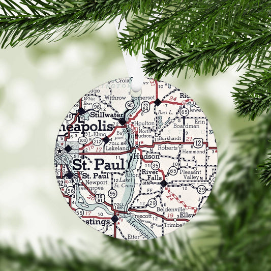 Hudson Wisconsin vintage map Christmas ornament