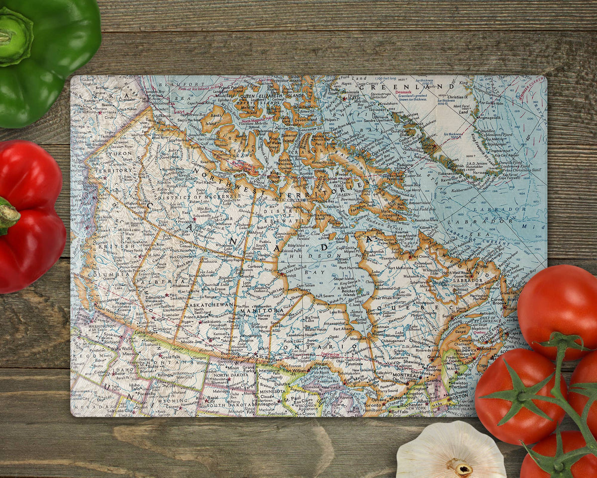 Canada vintage map glass cutting board