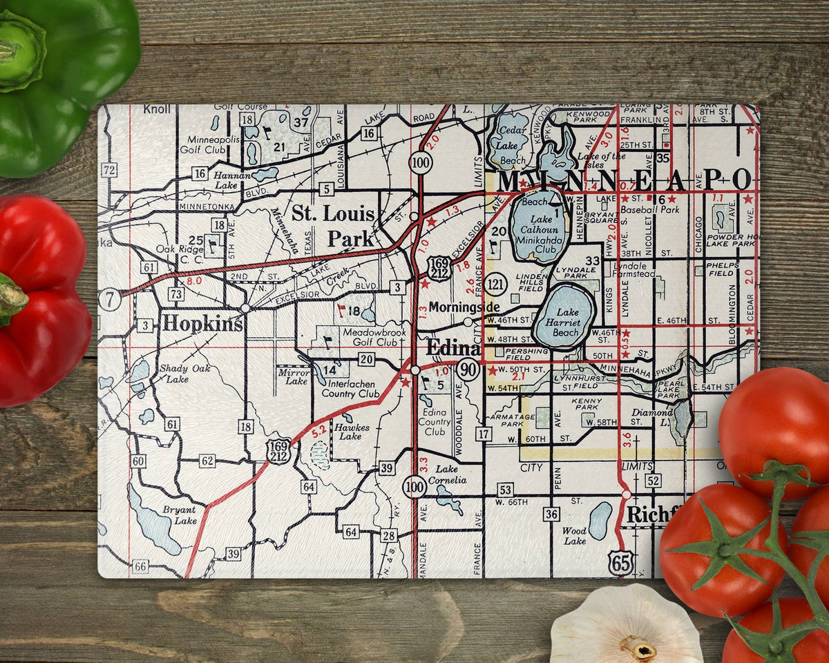 Edina Minnesota vintage map glass cutting board
