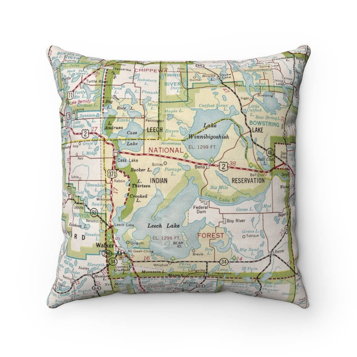 Lake Winnibigoshish Leech Lake Minnesota vintage map throw pillow