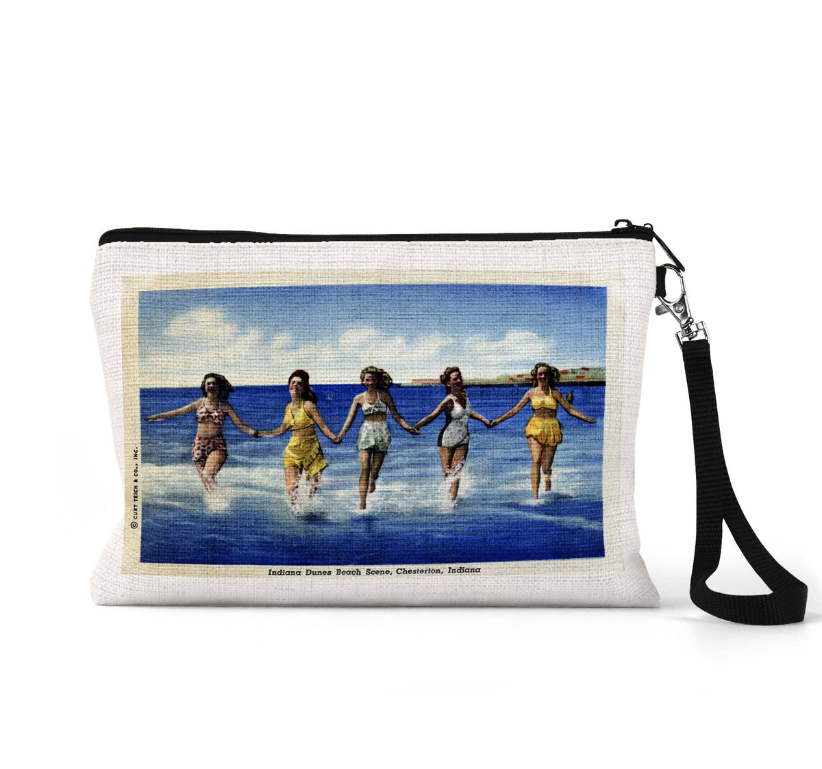 Indiana Dunes vintage postcard wristlet travel pouch