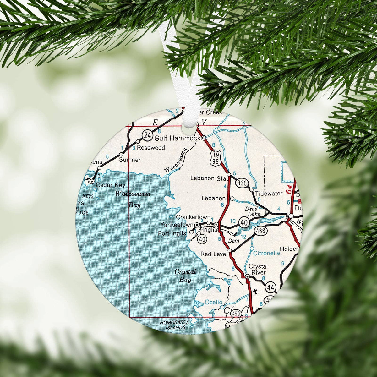 Yankeetown Florida vintage map Christmas ornament