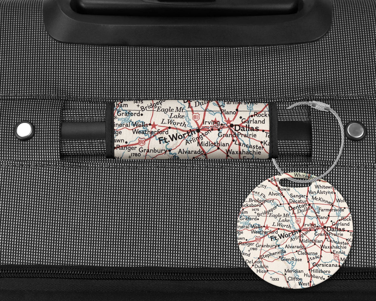 Fort Worth Texas Map Luggage Tag and Handle Wrap