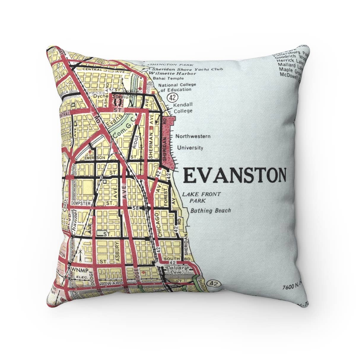 Evanston Illinois vintage map throw pillow