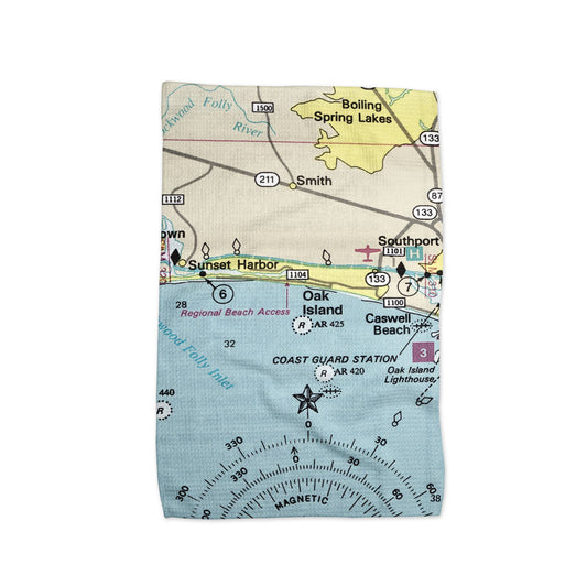 Oak Island North Carolina map tea towel