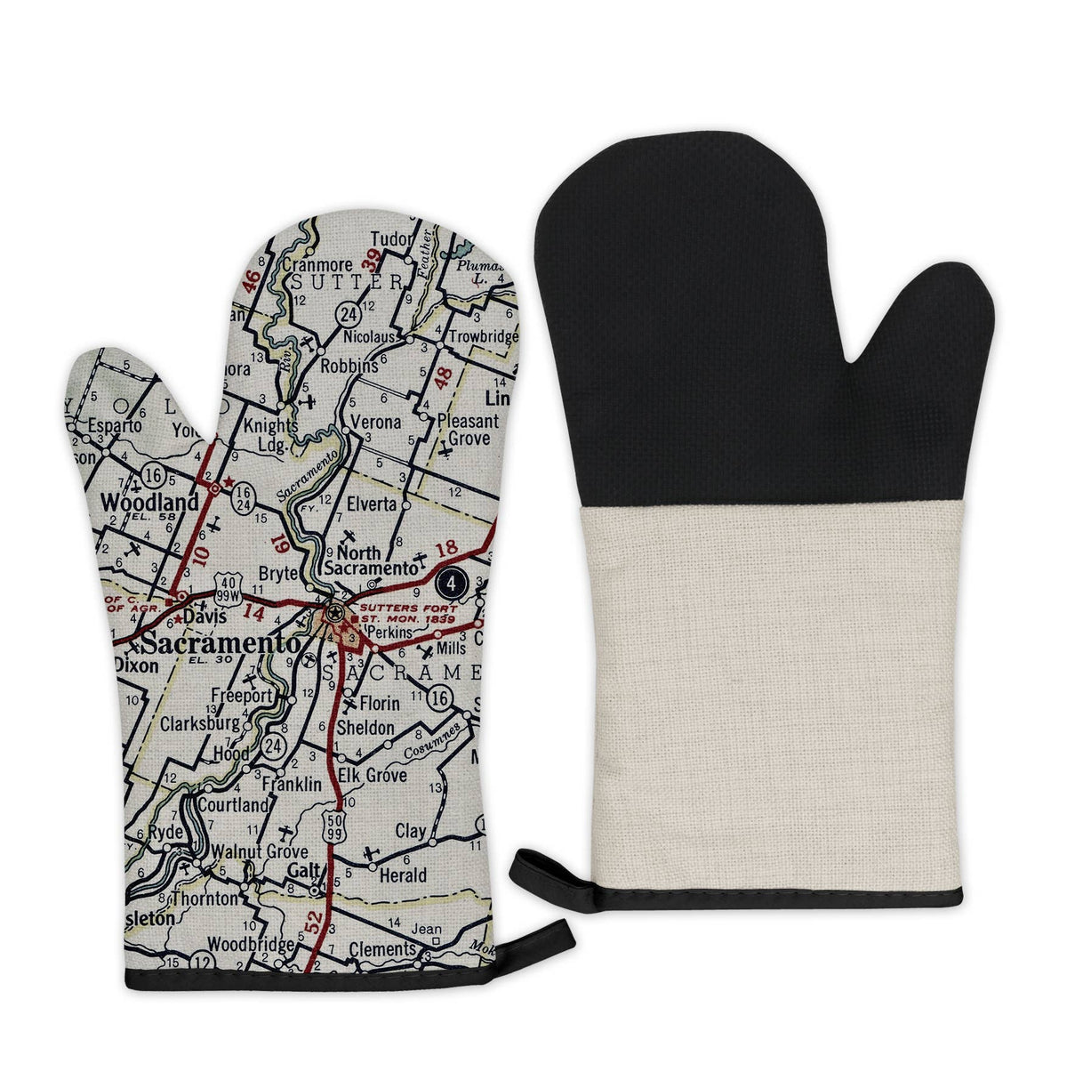 Sacramento California vintage map oven mitt