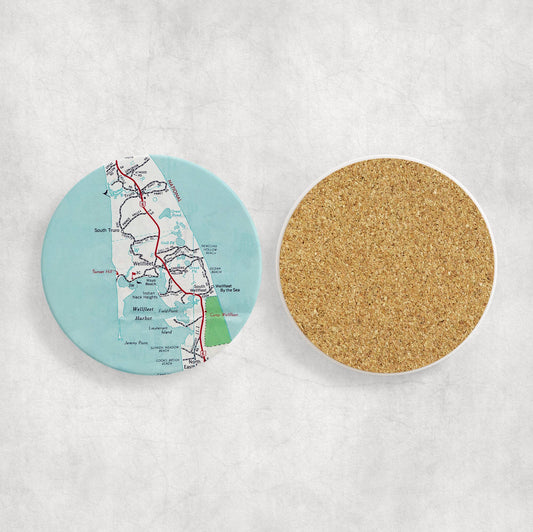 Wellfleet Massachusetts vintage map ceramic coaster with cork backing