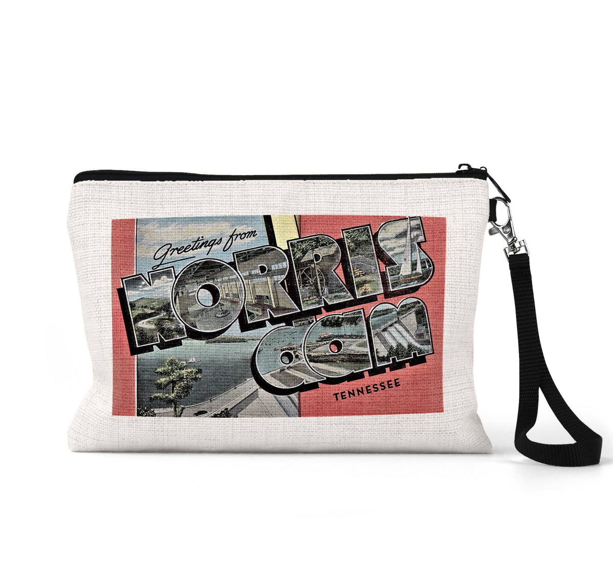 Norris Dam Norris Lake Tennessee vintage postcard wristlet travel pouch