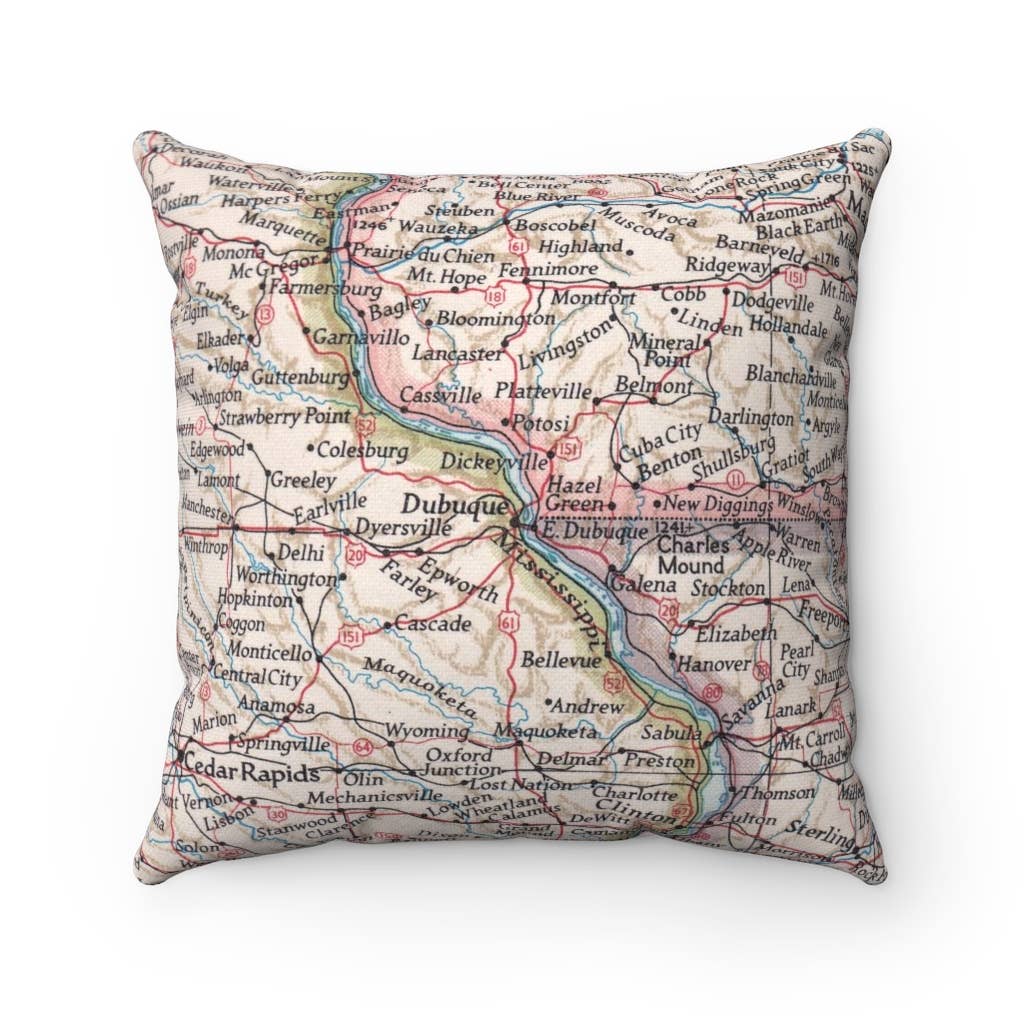Dubuque Iowa vintage map throw pillow