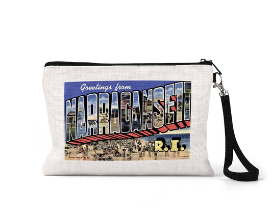 Narragansett Rhode Island vintage postcard wristlet travel pouch