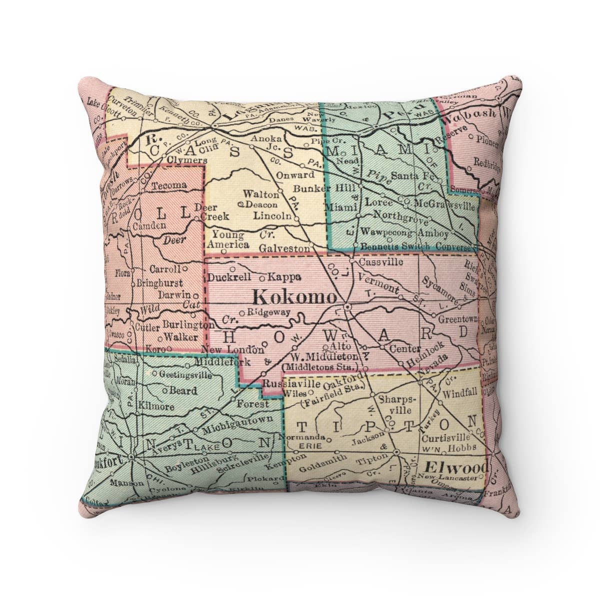 Kokomo Indiana vintage map throw pillow