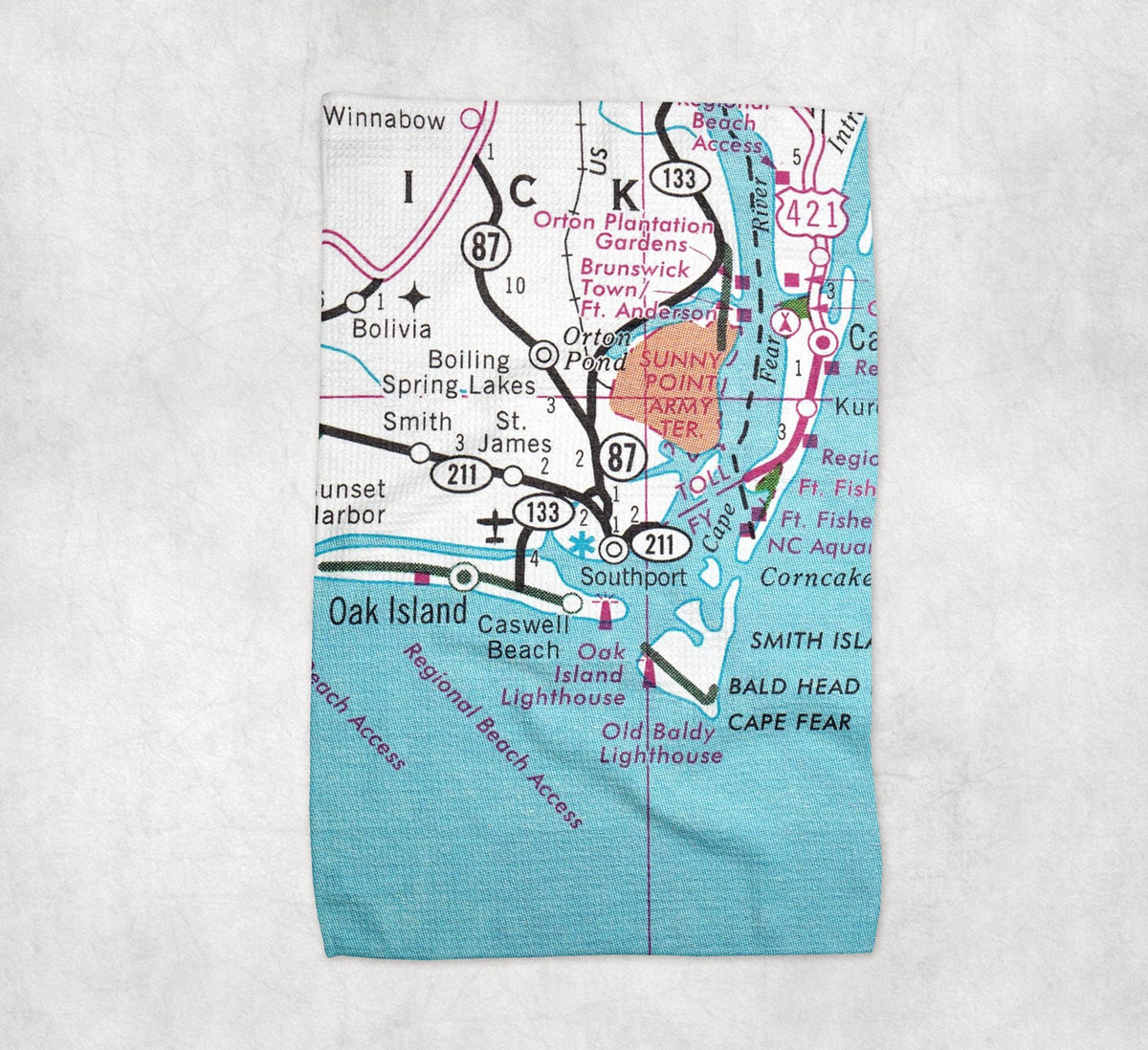 Southport North Carolina map tea towel