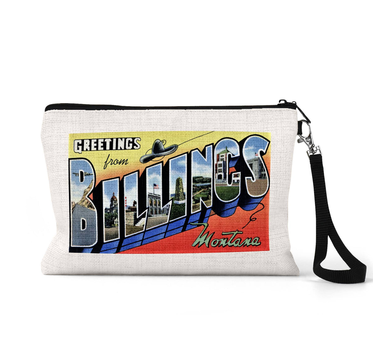Billings Montana vintage postcard wristlet travel pouch