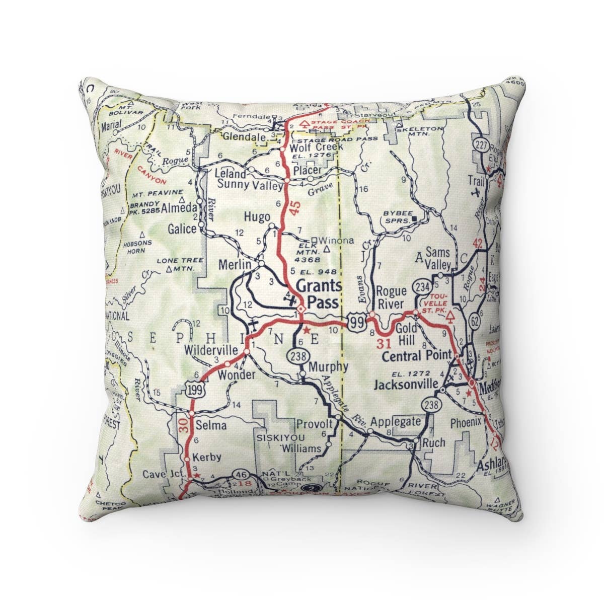 Grants Pass Oregon vintage map throw pillow