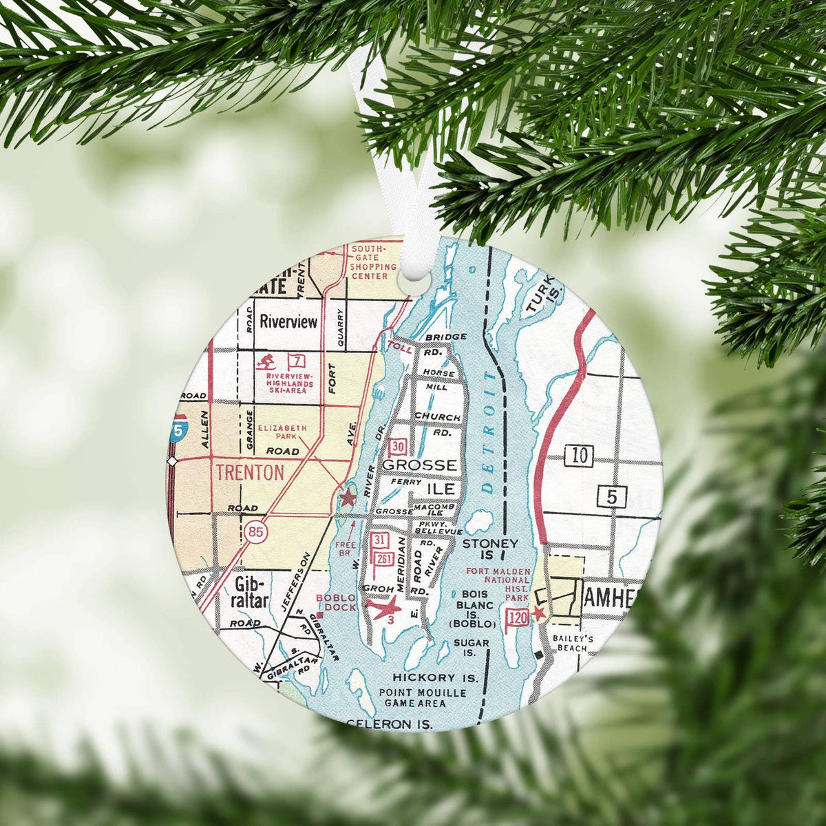 Grosse Ile Michigan vintage map Christmas ornament