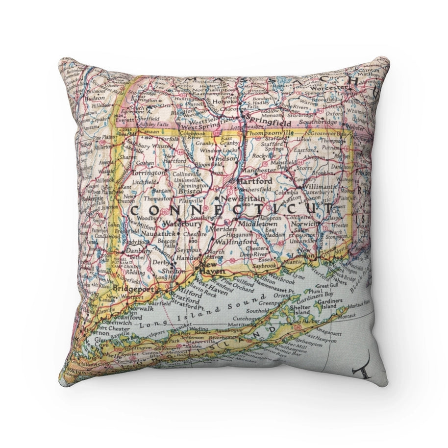 Connecticut Map Pillow | Vintage Connecticut Map Throw Pillow
