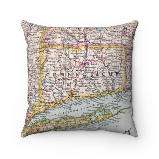 Connecticut Map Pillow | Vintage Connecticut Map Throw Pillow