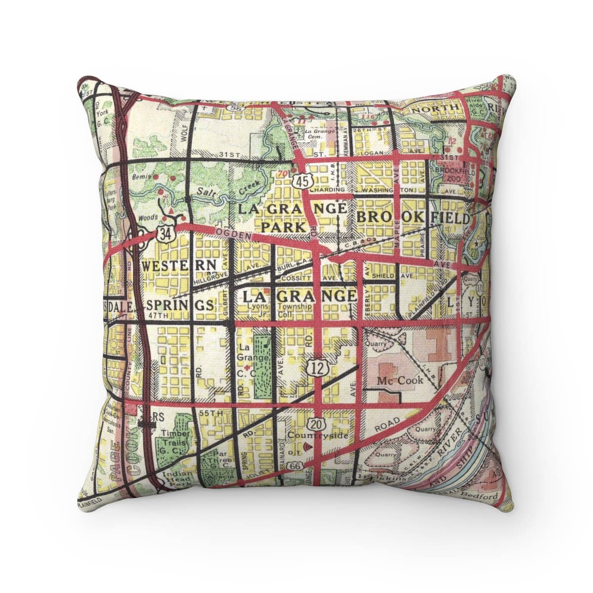 La Grange Illinois vintage map throw pillow