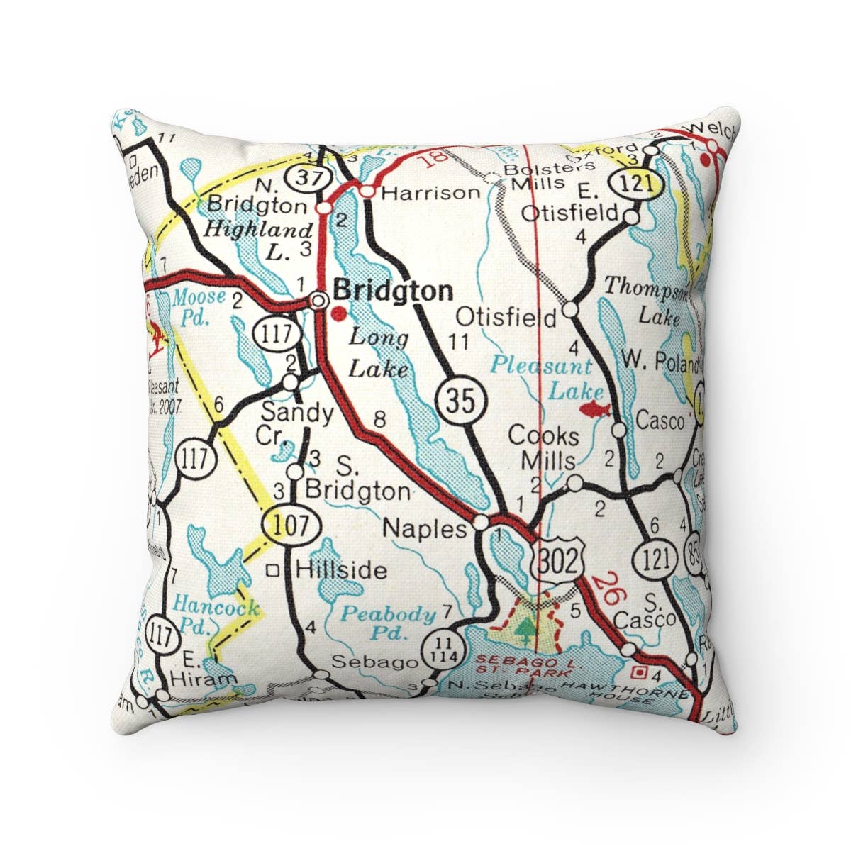 Long Lake Maine vintage map throw pillow
