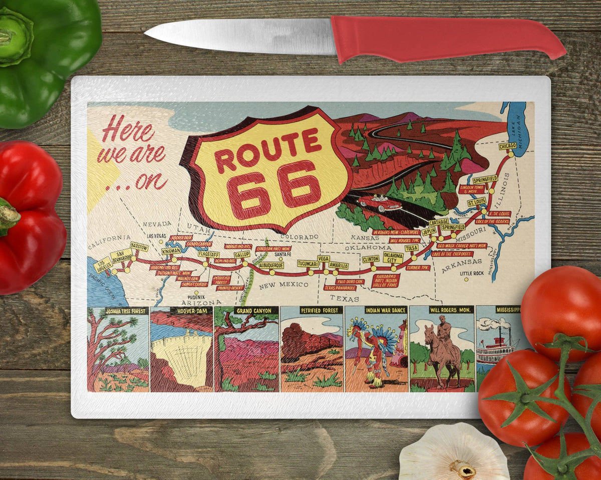 Route 66 vintage map glass cutting board