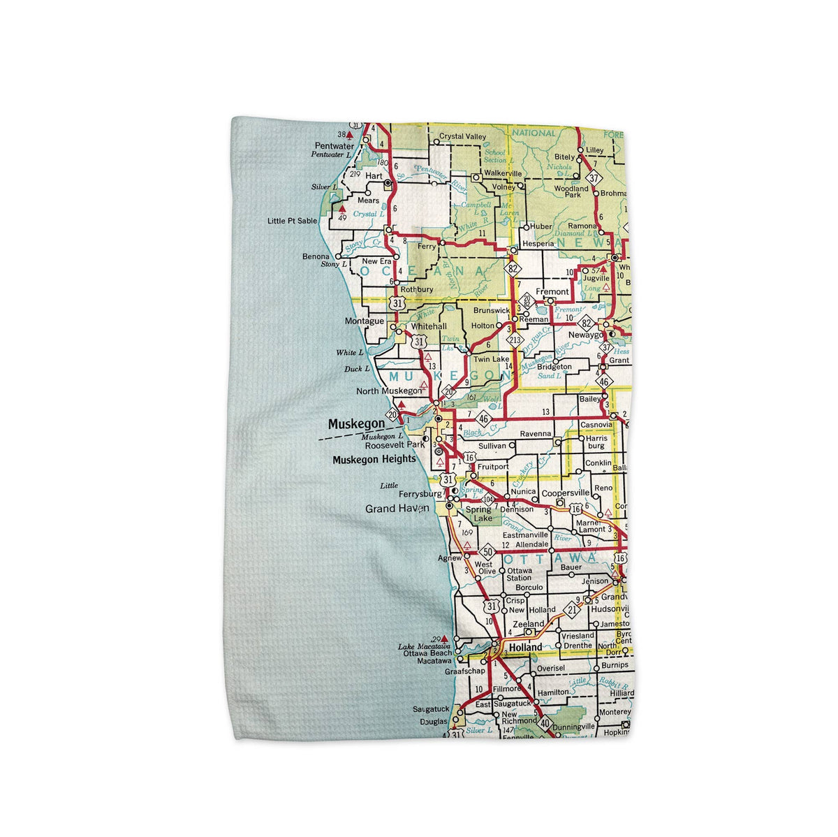 Muskegon Michigan map tea towel