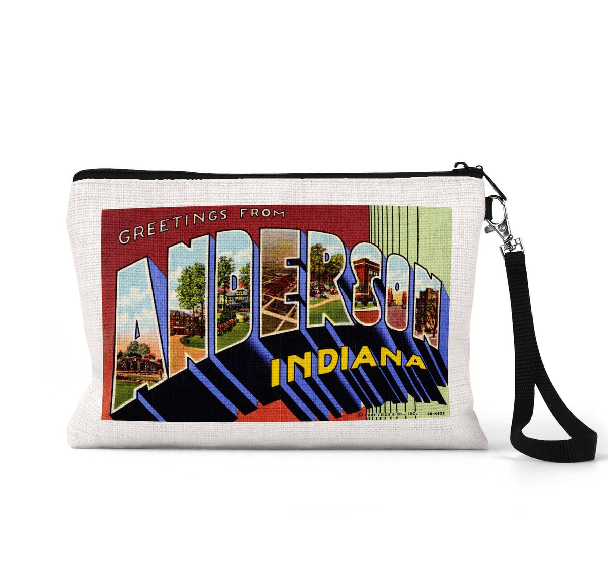 Anderson Indiana vintage postcard wristlet travel pouch