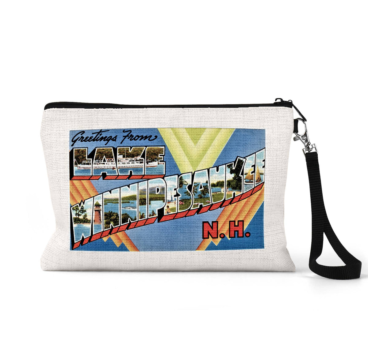 Lake Winnipesaukee New Hampshire vintage postcard wristlet travel pouch