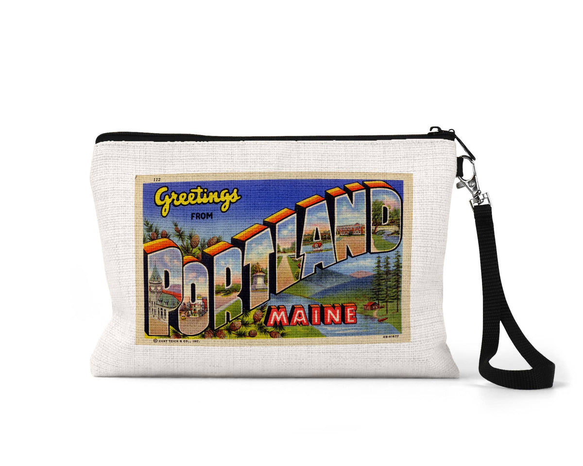 Portland Maine vintage postcard wristlet travel pouch