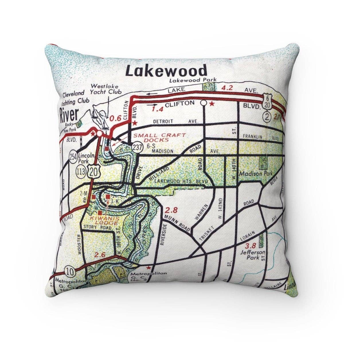 Lakewood Ohio vintage map throw pillow