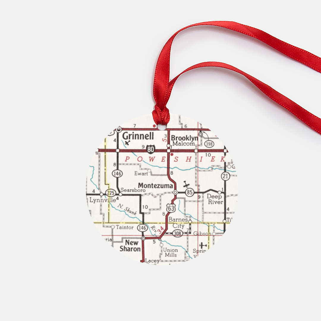 Montezuma Iowa vintage map Christmas ornament