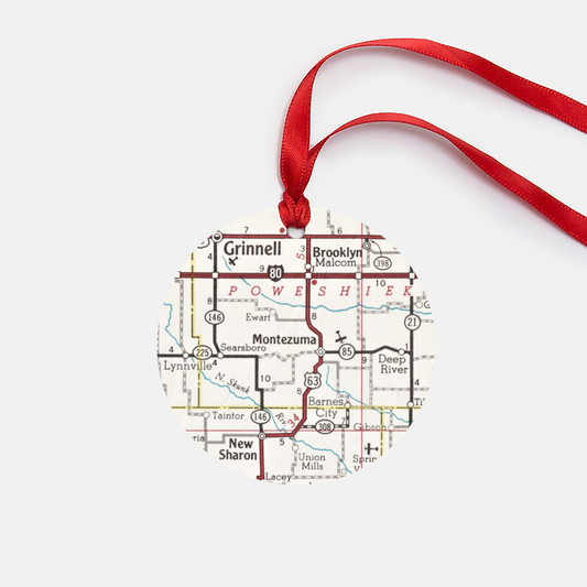 Montezuma Iowa vintage map Christmas ornament