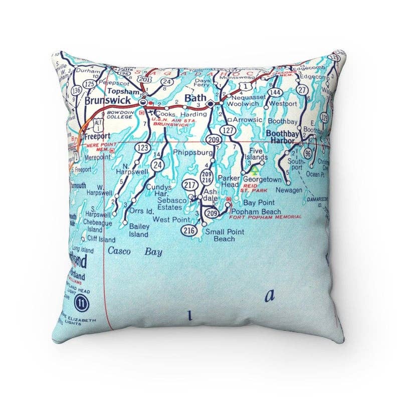 Small Point Beach Maine vintage map throw pillow