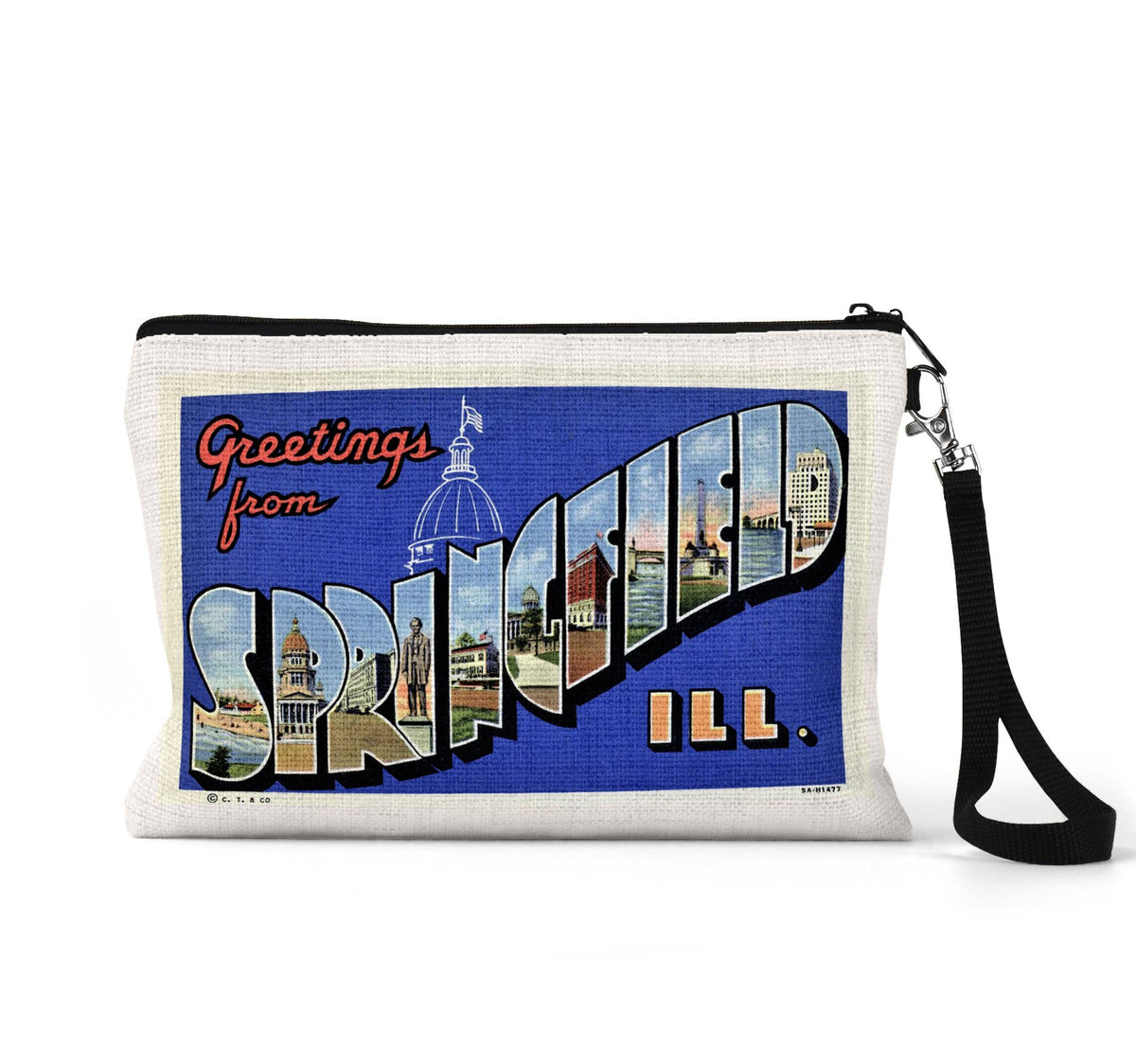 Springfield Illinois vintage postcard wristlet travel pouch