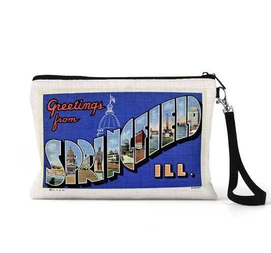 Springfield Illinois vintage postcard wristlet travel pouch