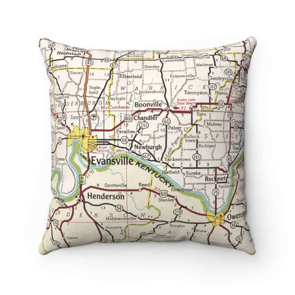Newburgh Indiana vintage map throw pillow