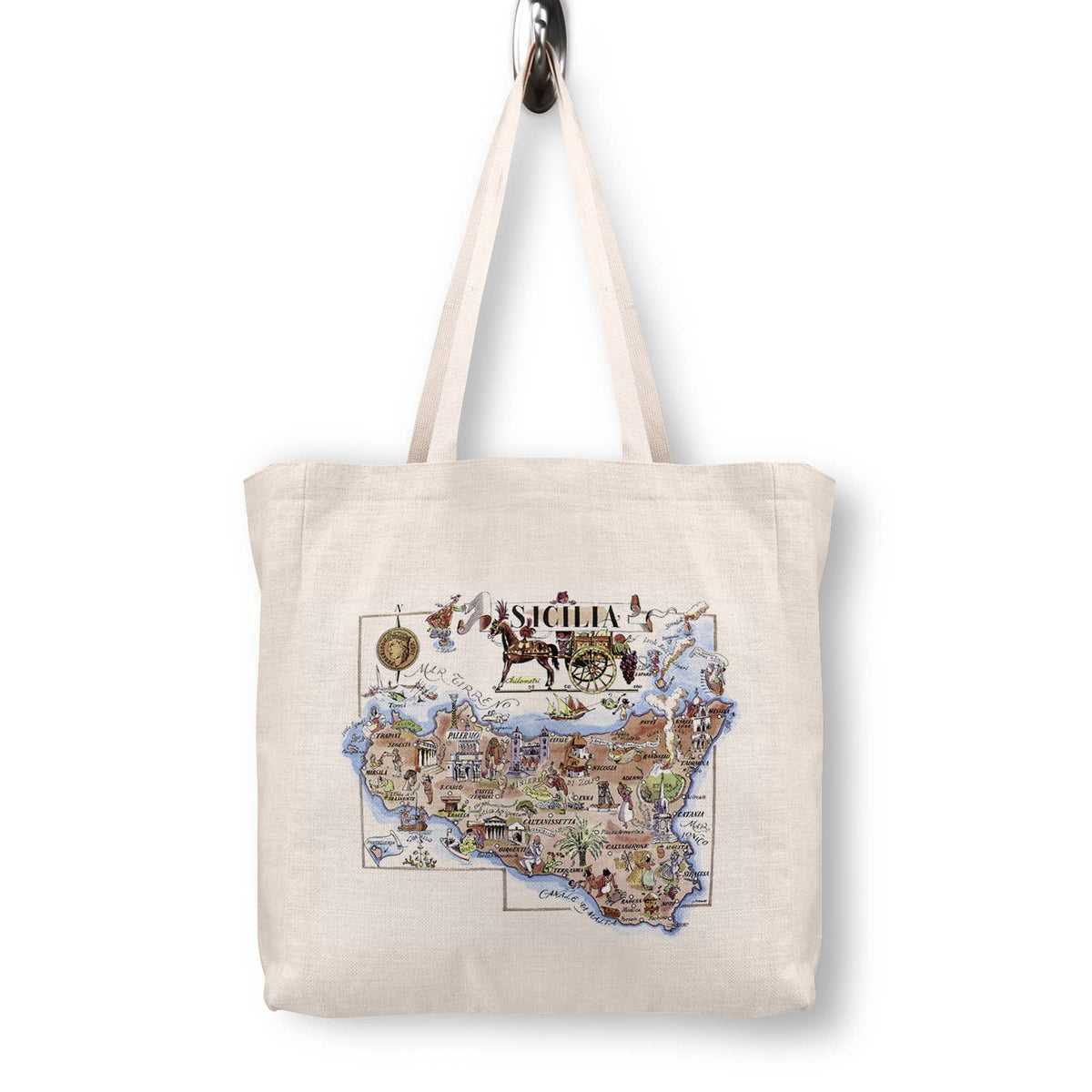 Sicily Vintage Map Canvas Tote Bag
