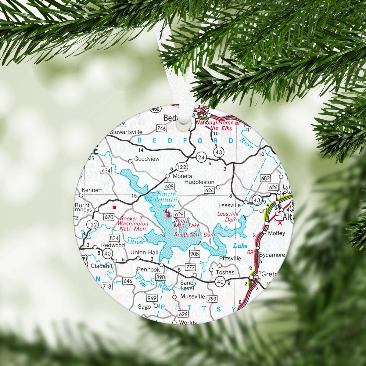 Smith Mountain Lake Virginia vintage map Christmas ornament