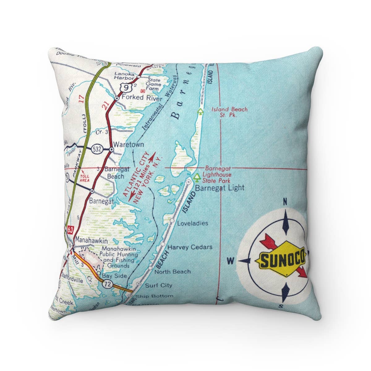 Barnegat Light New Jersey vintage map throw pillow