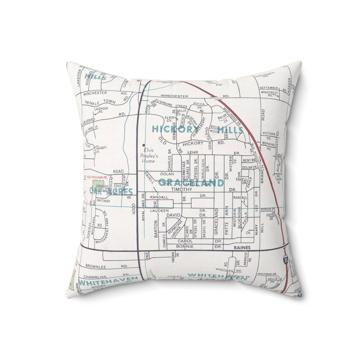 Graceland Memphis Tennessee vintage map throw pillow