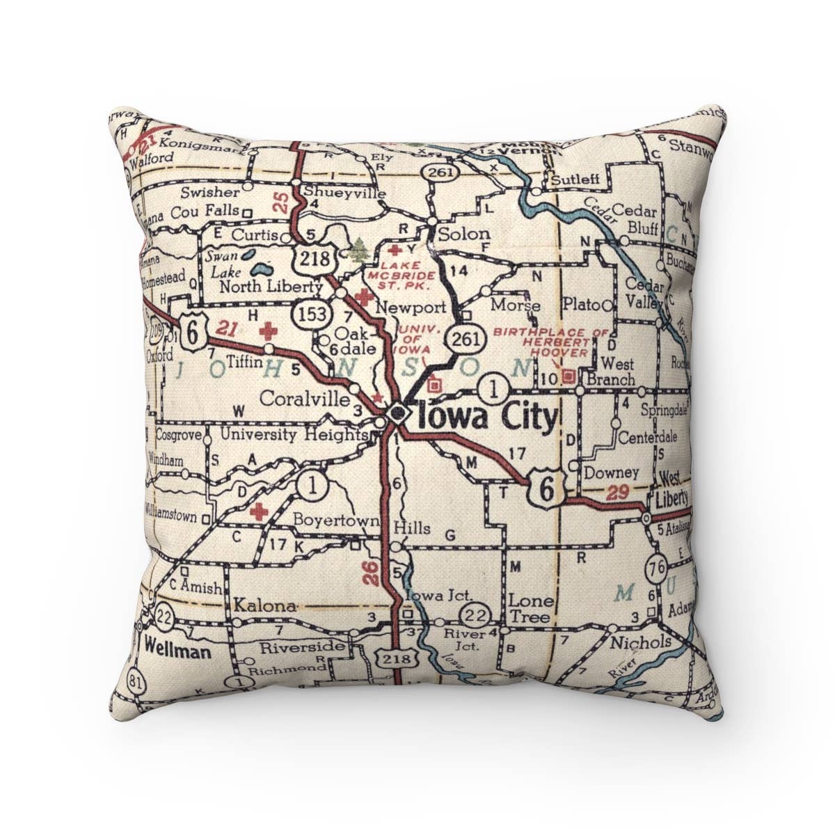 University of Iowa vintage map throw pillow