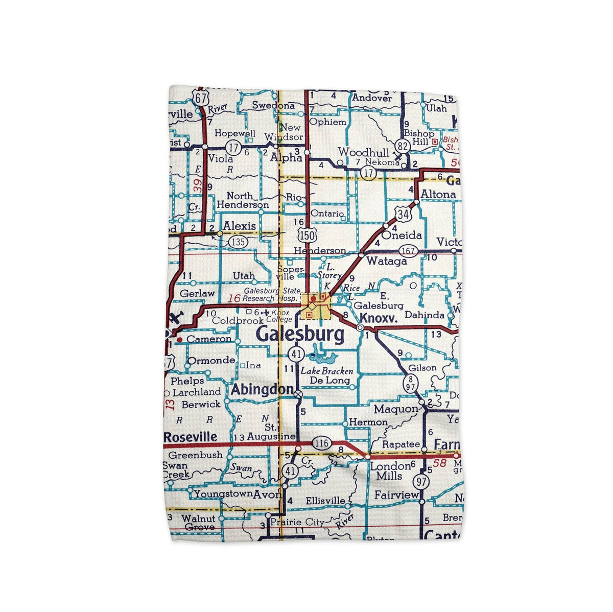 Galesburg Illinois Knox College map tea towel