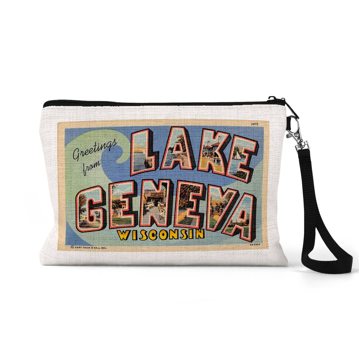 Lake Geneva Wisconsin vintage postcard wristlet travel pouch