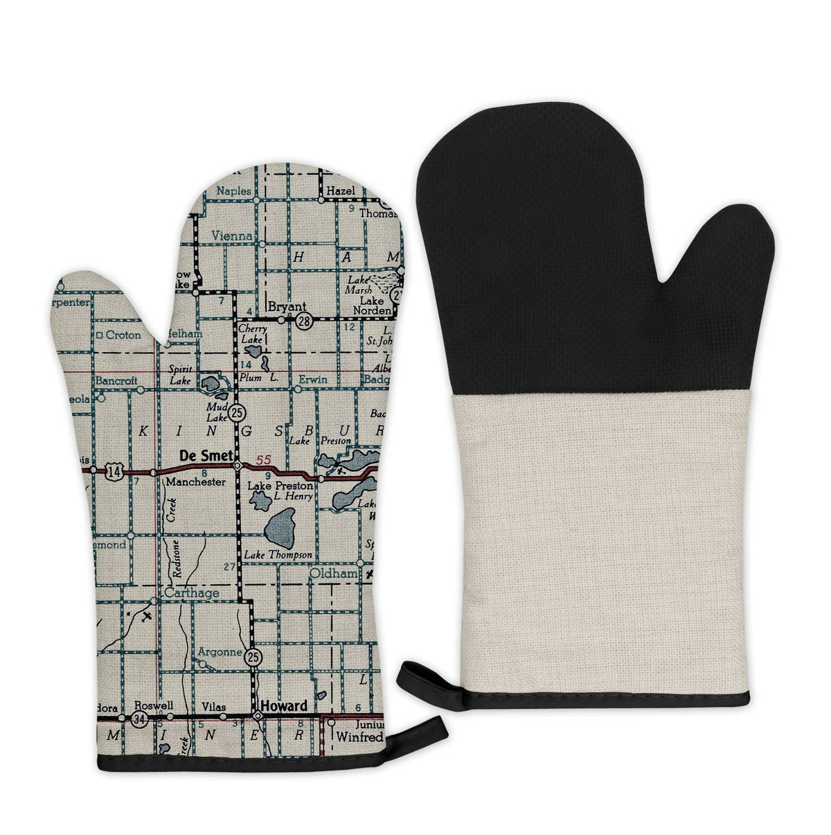 De Smet South Dakota vintage map oven mitt