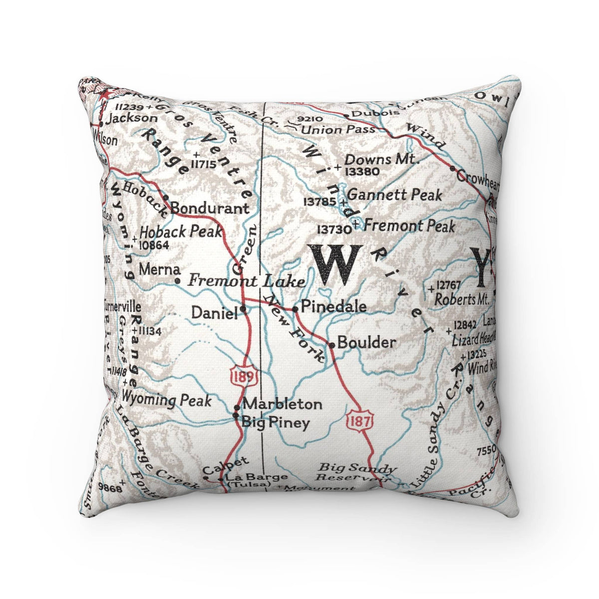 Pinedale Wyoming vintage map throw pillow