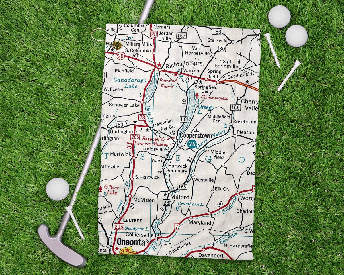 Cooperstown New York vintage map golf towel