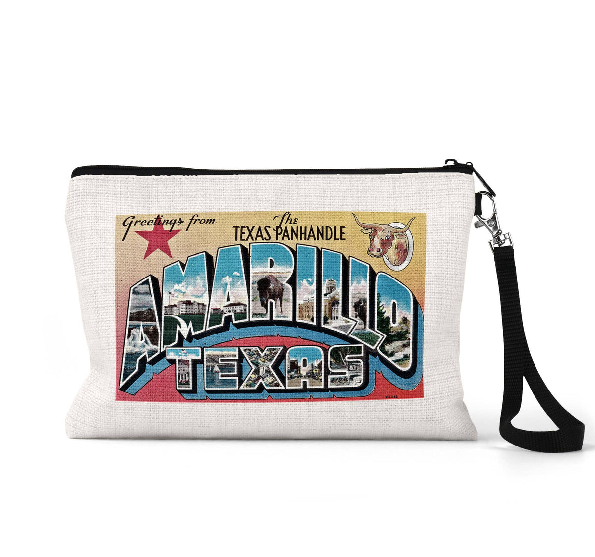 Amarillo Texas vintage postcard wristlet travel pouch