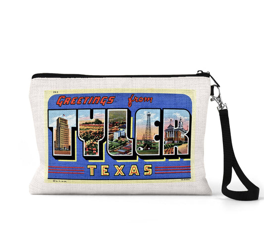 Tyler Texas vintage postcard wristlet travel pouch
