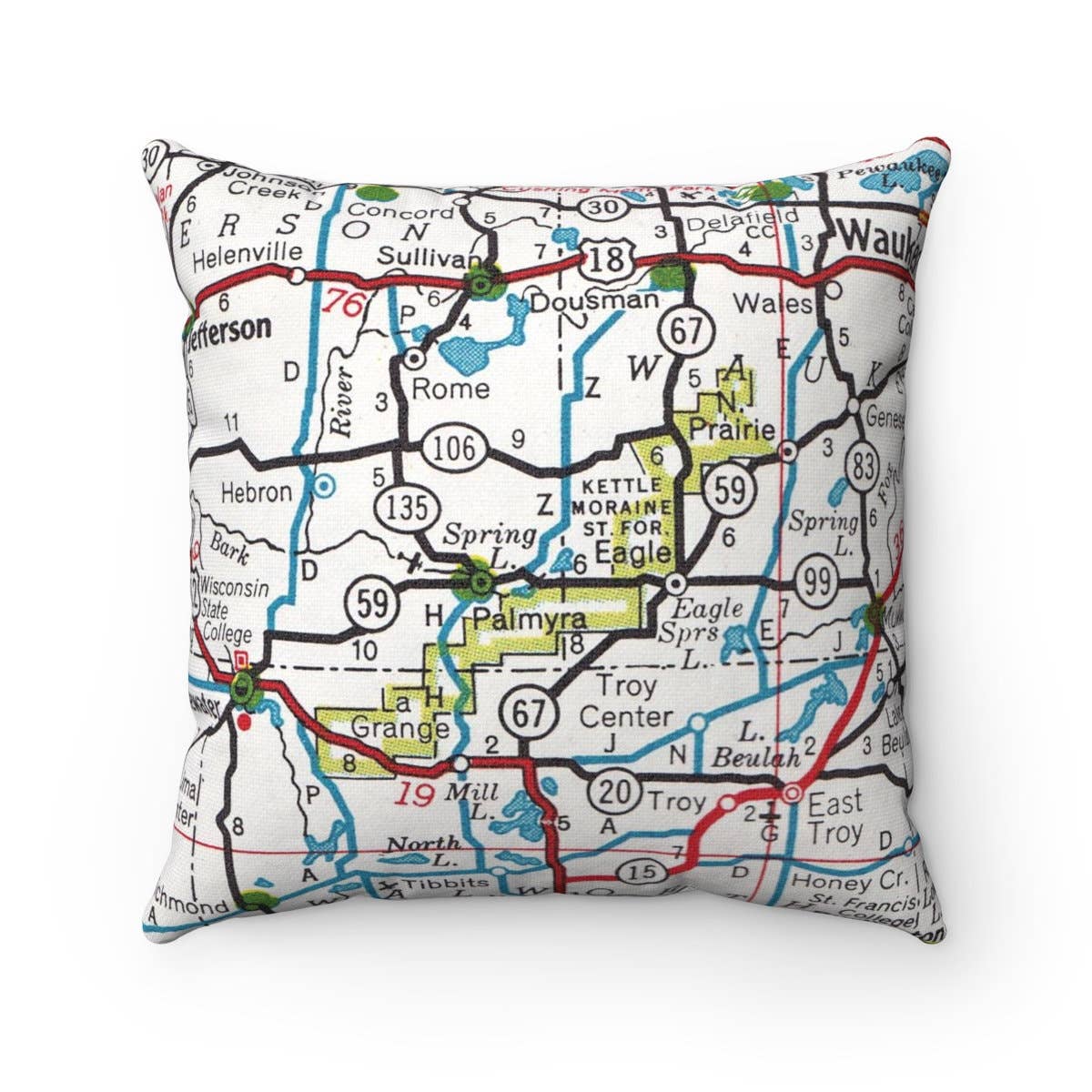 Kettle Moraine Wisconsin vintage map throw pillow